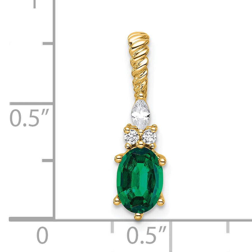 14K Polish Diamond and Lab Created Emerald Twisted Chain Slide-PM9791-CEM-009-YAA
