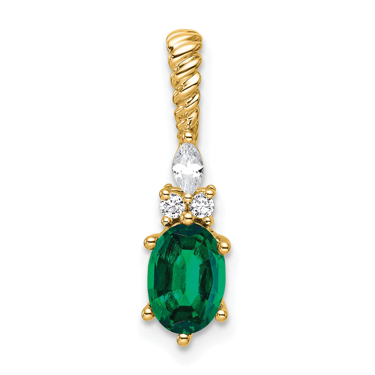 14K Polish Diamond and Lab Created Emerald Twisted Chain Slide-PM9791-CEM-009-YAA