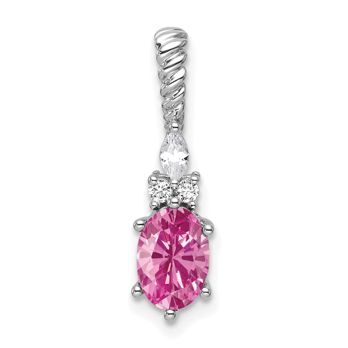 14K White Gold Polish Diamond & Lab Created Pink Sapphire Twisted Chain Sli-PM9791-CPS-009-WAA