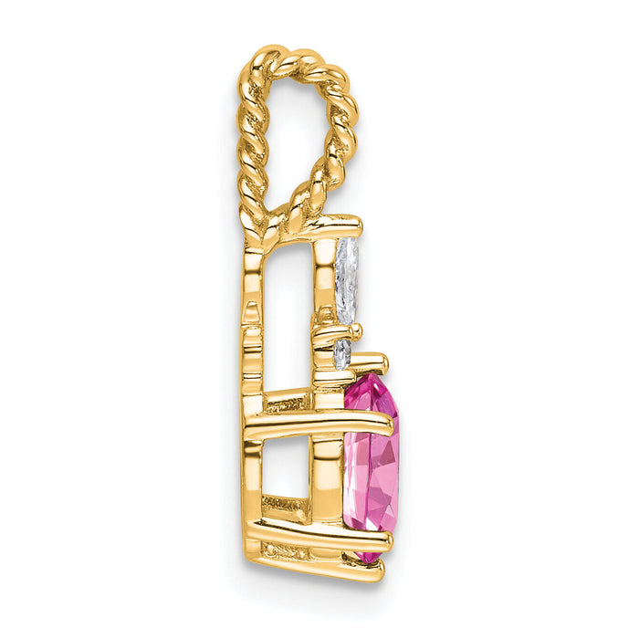 14K Polish Diamond & Lab Created Pink Sapphire Twisted Chain Slide-PM9791-CPS-009-YAA