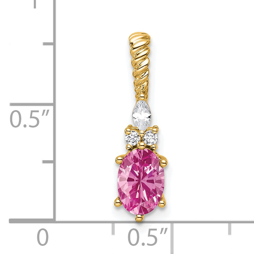 14K Polish Diamond & Lab Created Pink Sapphire Twisted Chain Slide-PM9791-CPS-009-YAA