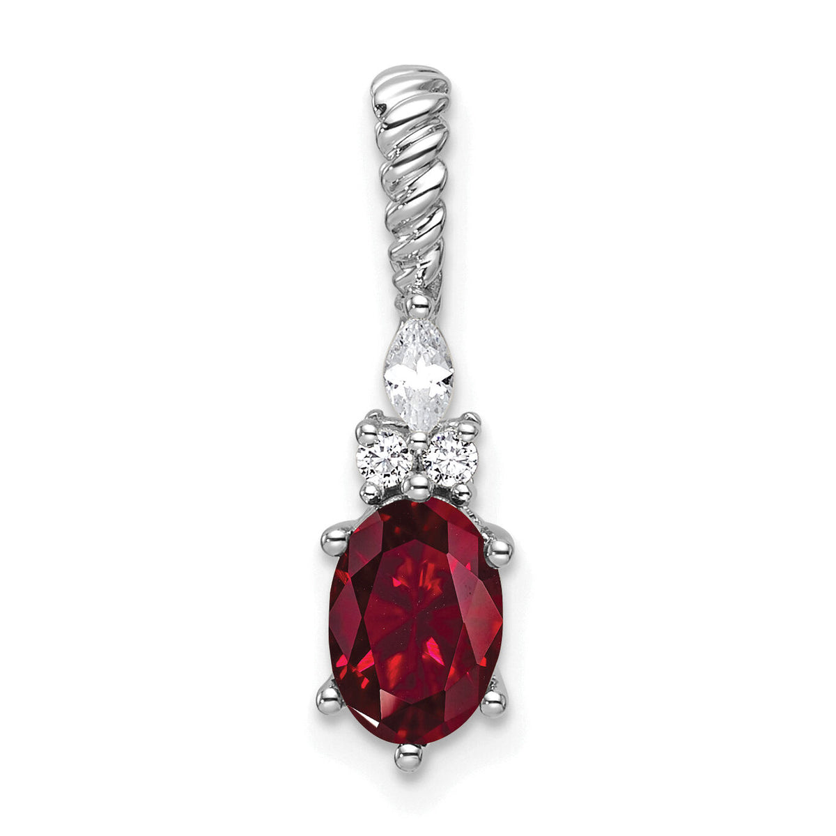 14K White Gold Polished Diamond and Lab Created Ruby Twisted Chain Slide-PM9791-CRU-009-WAA