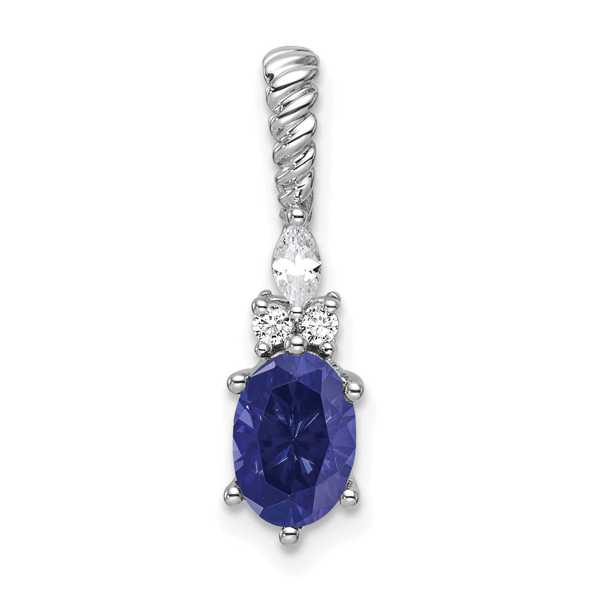 14K White Gold Polish Diamond and Lab Created Sapphire Twisted Chain Slide-PM9791-CSA-009-WAA