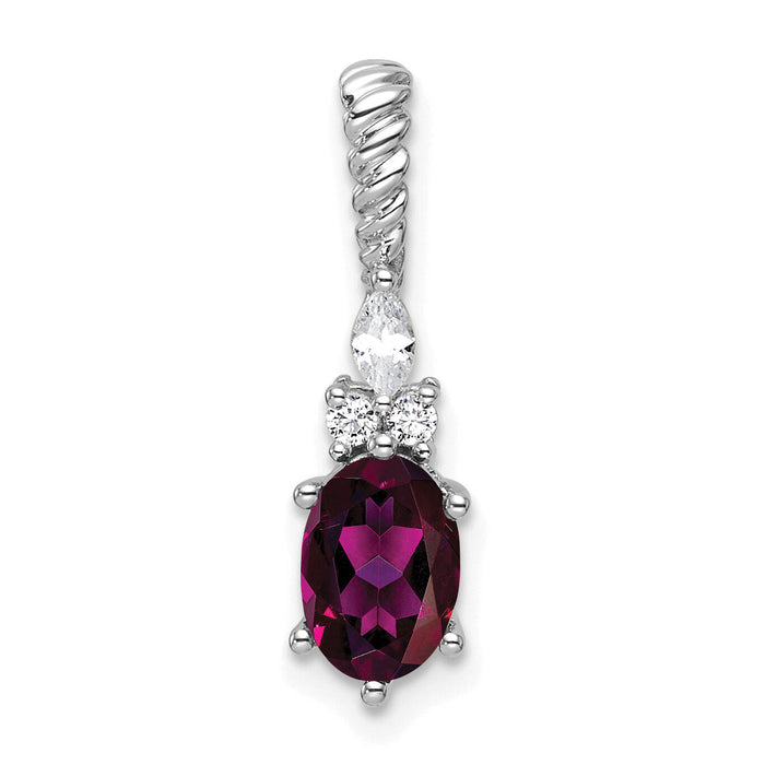 14K White Gold Polished Diamond and Rhodolite Garnet Twisted Chain Slide-PM9791-RG-009-WAA