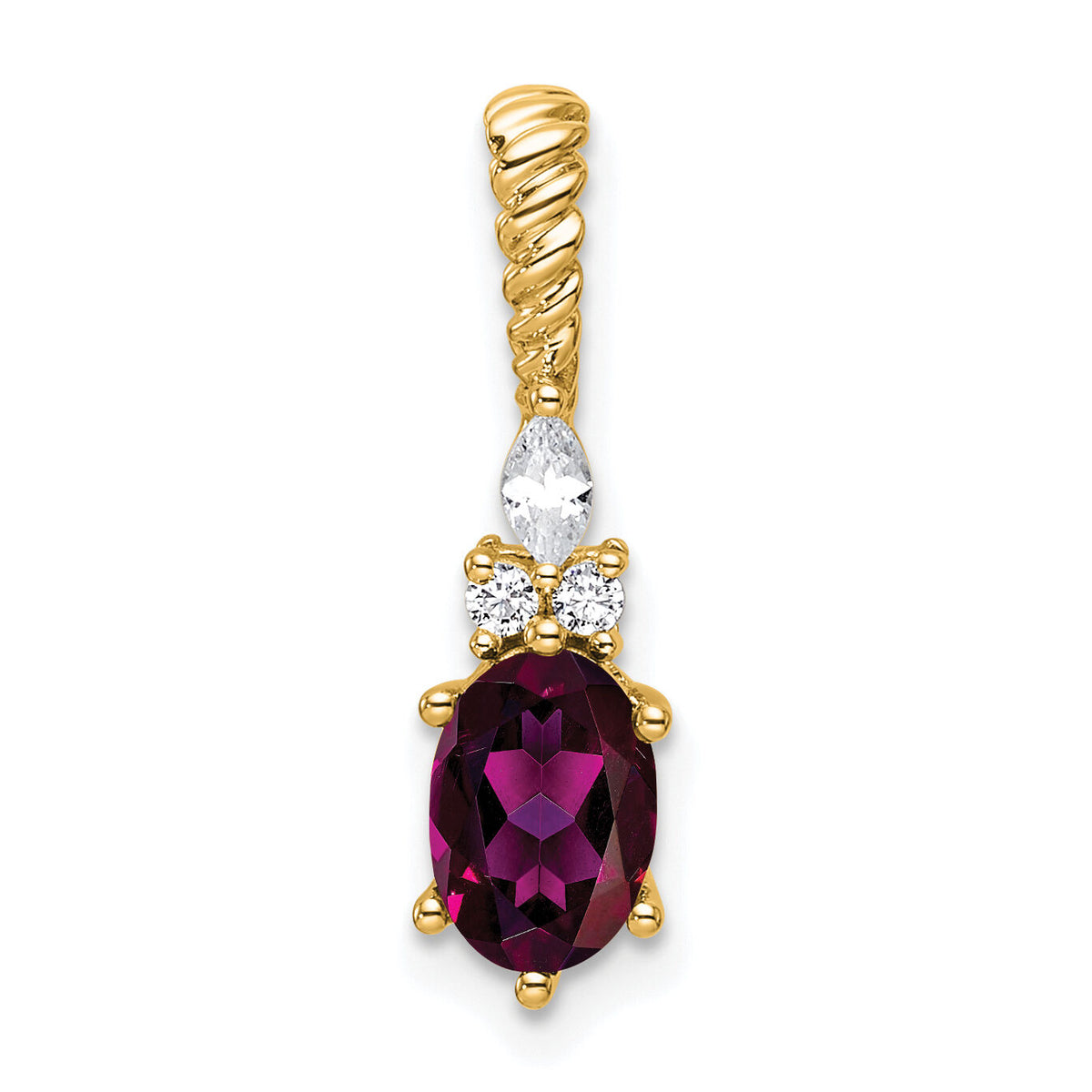 14K Polished Diamond and Rhodolite Garnet Twisted Chain Slide-PM9791-RG-009-YAA
