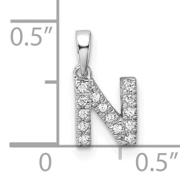 14K  White Gold Diamond Letter N Initial with Bail Pendant-PM9797N-007-WA