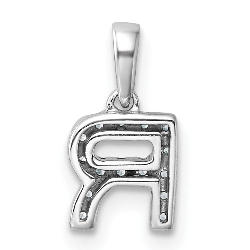 14K  White Gold Diamond Letter R Initial with Bail Pendant-PM9797R-008-WA