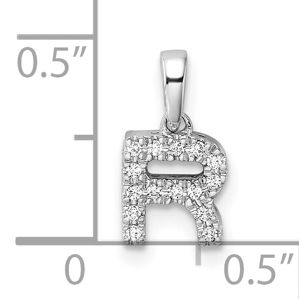 14K  White Gold Diamond Letter R Initial with Bail Pendant-PM9797R-008-WA