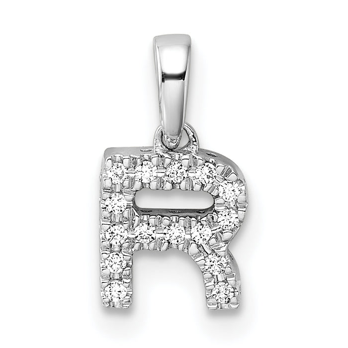 14K  White Gold Diamond Letter R Initial with Bail Pendant-PM9797R-008-WA