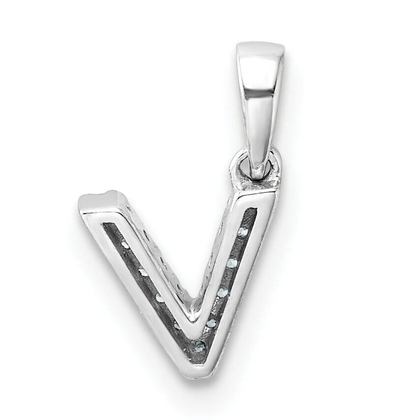 14K  White Gold Diamond Letter V Initial with Bail Pendant-PM9797V-004-WA