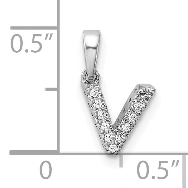 14K  White Gold Diamond Letter V Initial with Bail Pendant-PM9797V-004-WA