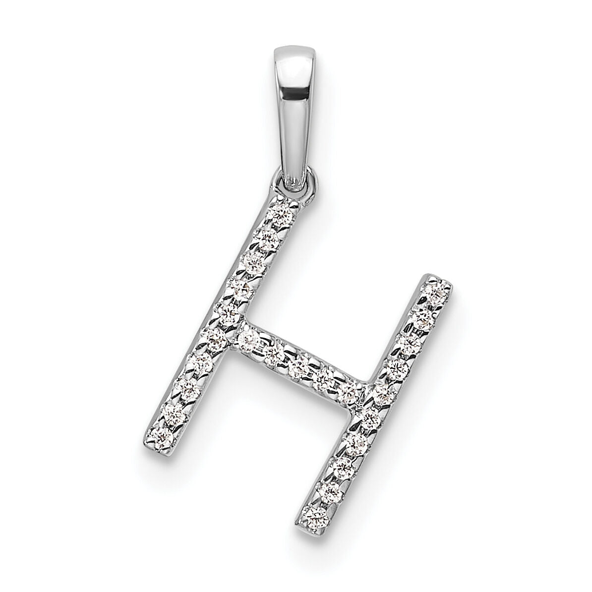 14K White Gold Diamond Letter H Initial Pendant-PM9798H-008-WA