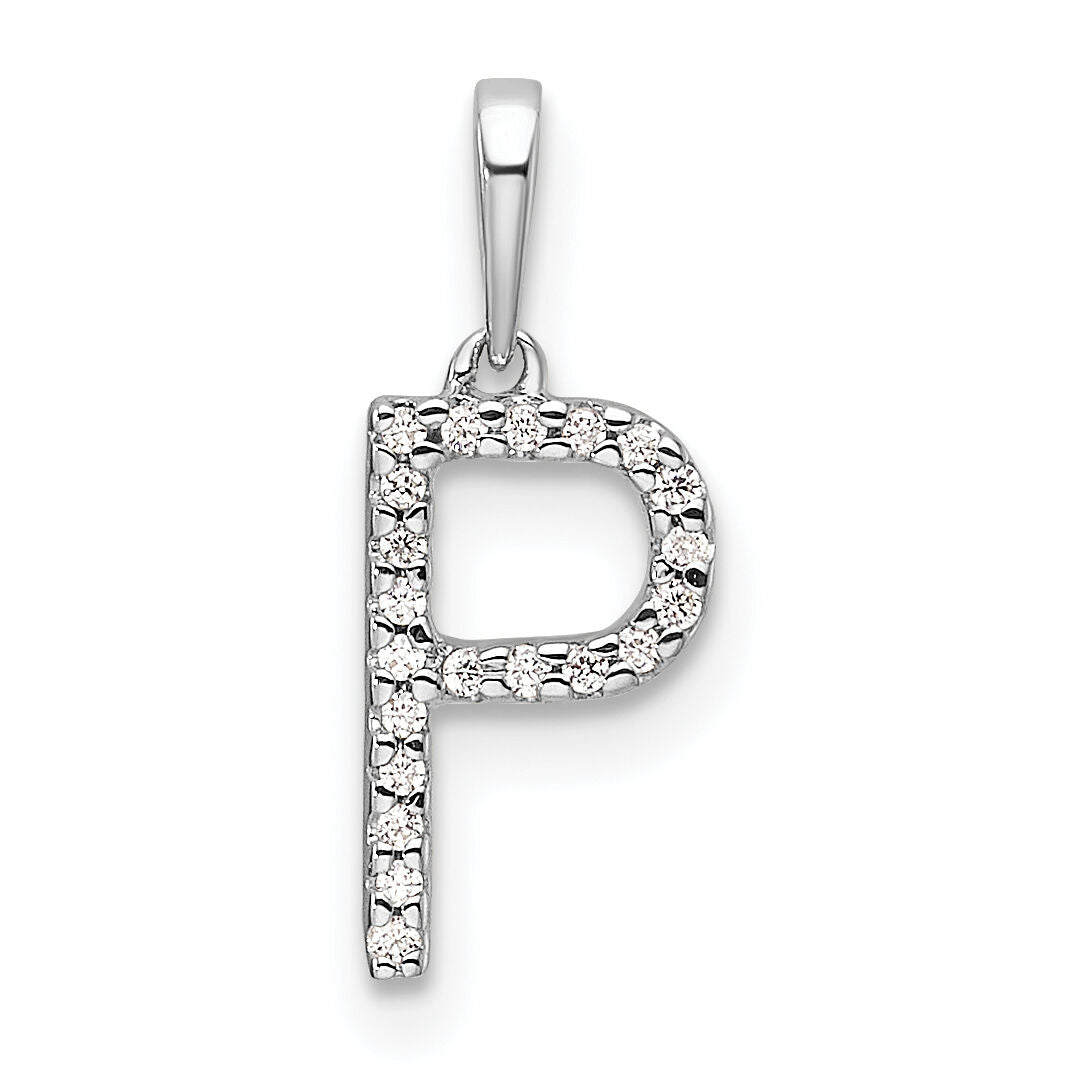 14K White Gold Diamond Letter P Initial Pendant-PM9798P-006-WA
