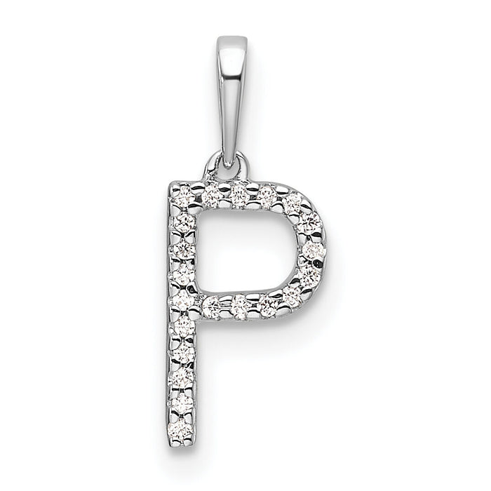 14K White Gold Diamond Letter P Initial Pendant-PM9798P-006-WA