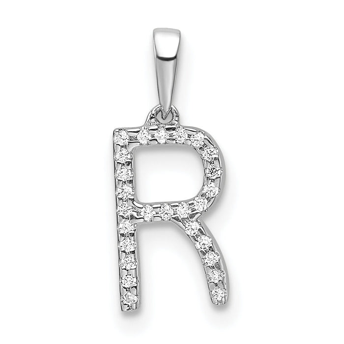 14K White Gold Diamond Letter R Initial Pendant-PM9798R-008-WA