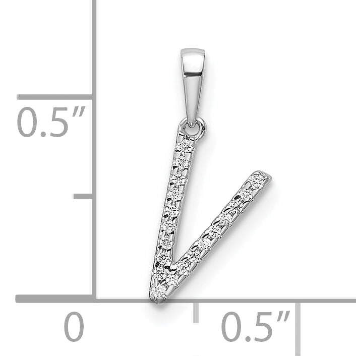 14K White Gold Diamond Letter V Initial Pendant-PM9798V-006-WA