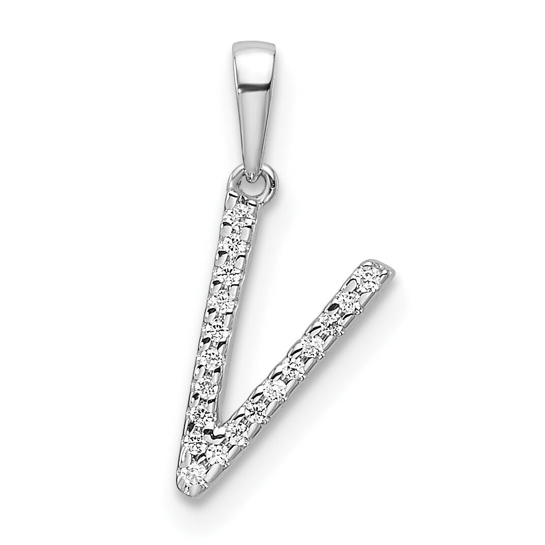 14K White Gold Diamond Letter V Initial Pendant-PM9798V-006-WA