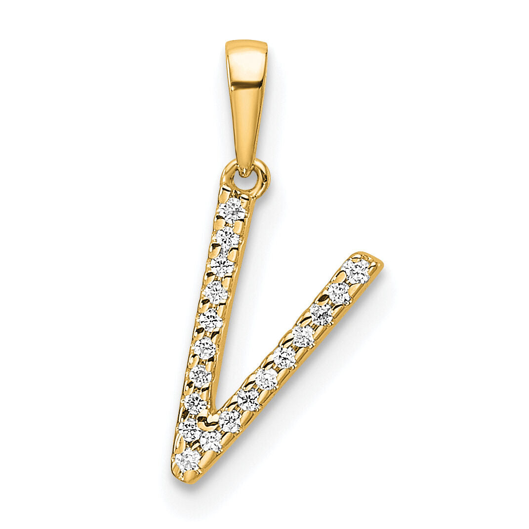 14K Diamond Letter V Initial Pendant-PM9798V-006-YA