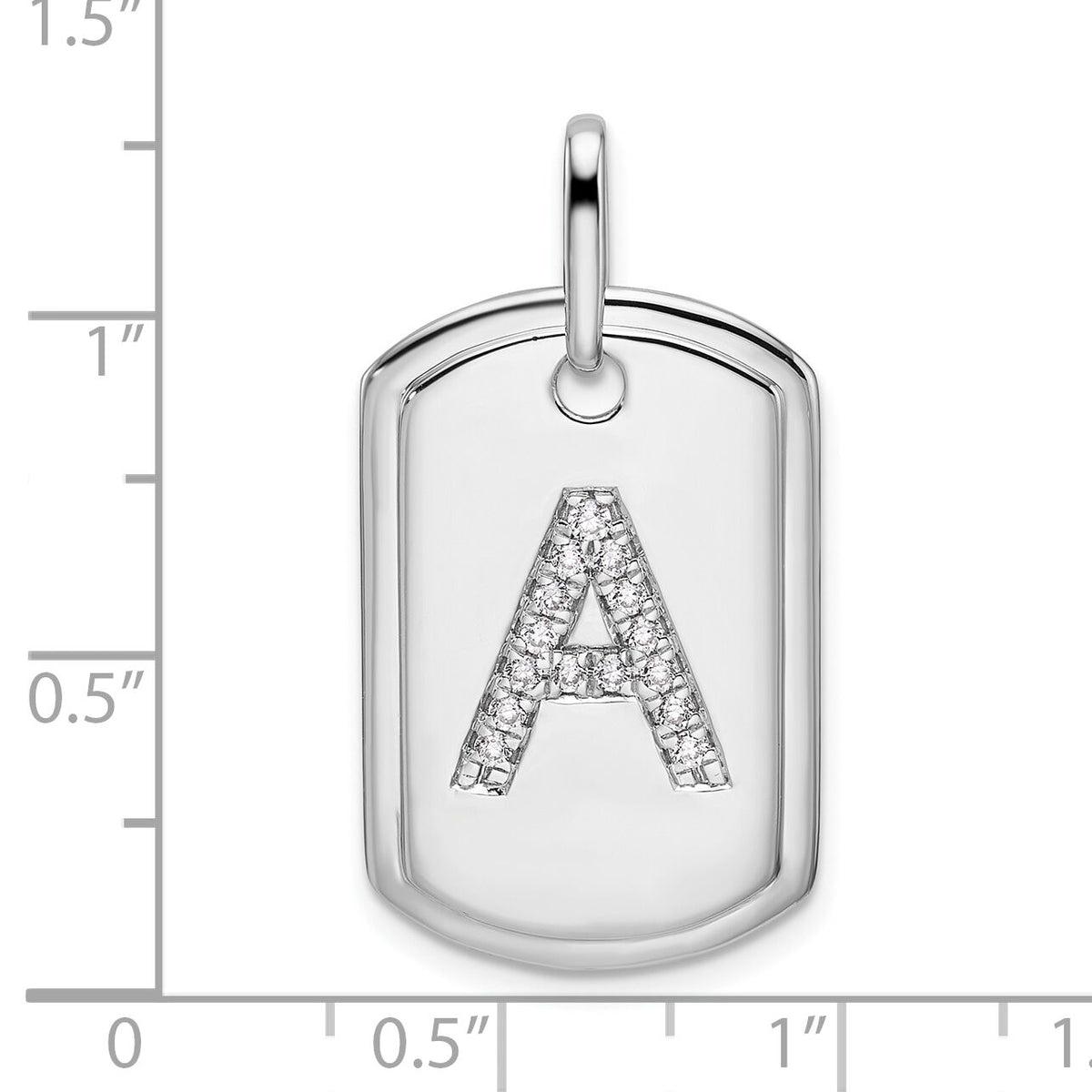 14K White Gold  Diamond Initial A Dog Tag Charm-PM9842A-019-WA