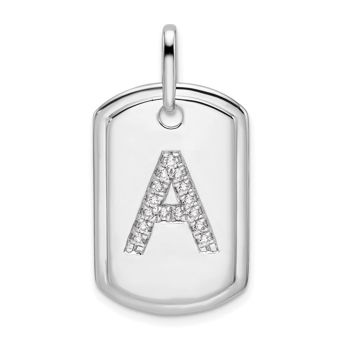 14K White Gold  Diamond Initial A Dog Tag Charm-PM9842A-019-WA