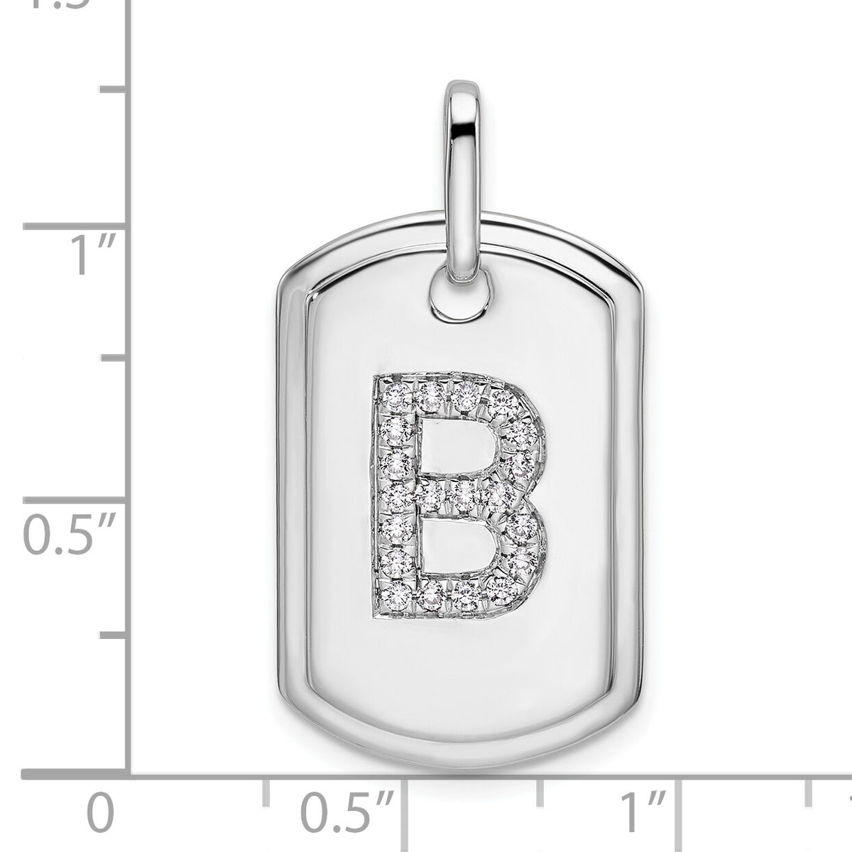 14K White Gold Diamond Initial B Dog Tag Charm-PM9842B-025-WA