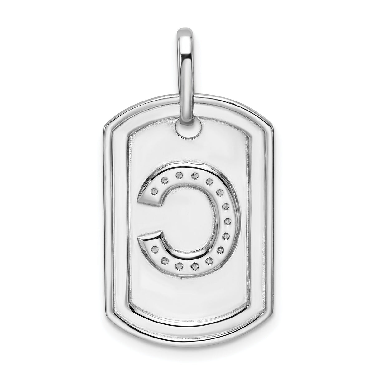 14K White Gold Diamond Initial C Dog Tag Charm-PM9842C-018-WA