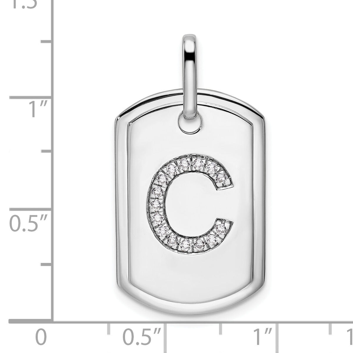 14K White Gold Diamond Initial C Dog Tag Charm-PM9842C-018-WA