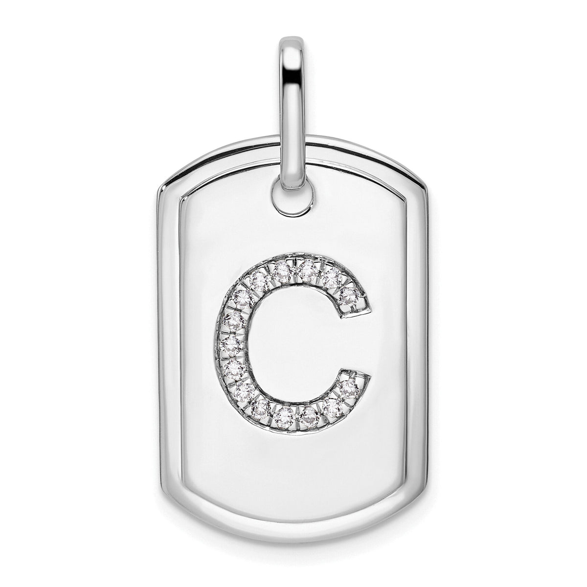 14K White Gold Diamond Initial C Dog Tag Charm-PM9842C-018-WA