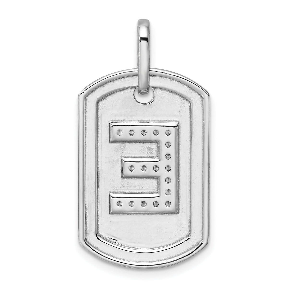 14K White Gold Diamond Initial E Dog Tag Charm-PM9842E-022-WA