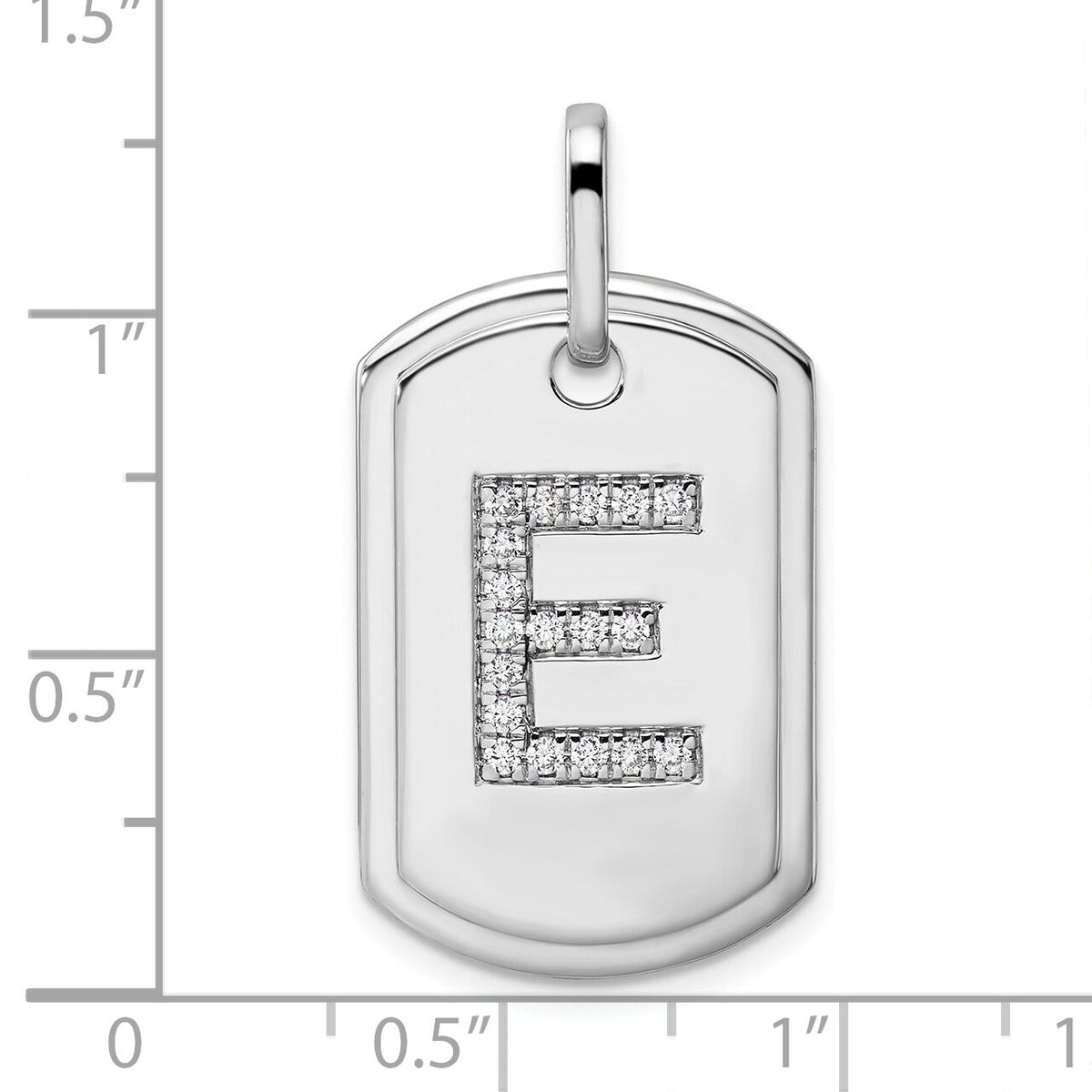 14K White Gold Diamond Initial E Dog Tag Charm-PM9842E-022-WA