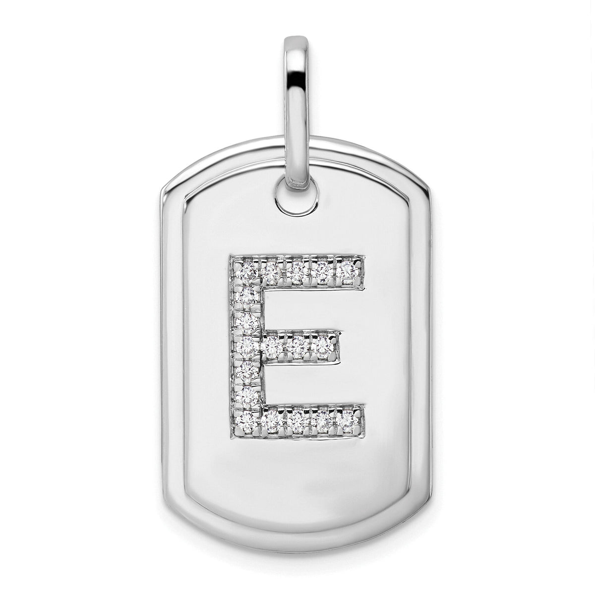 14K White Gold Diamond Initial E Dog Tag Charm-PM9842E-022-WA