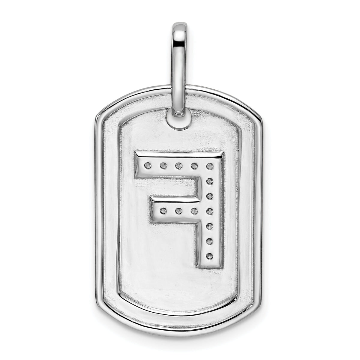 14K White Gold Diamond Initial F Dog Tag Charm-PM9842F-017-WA