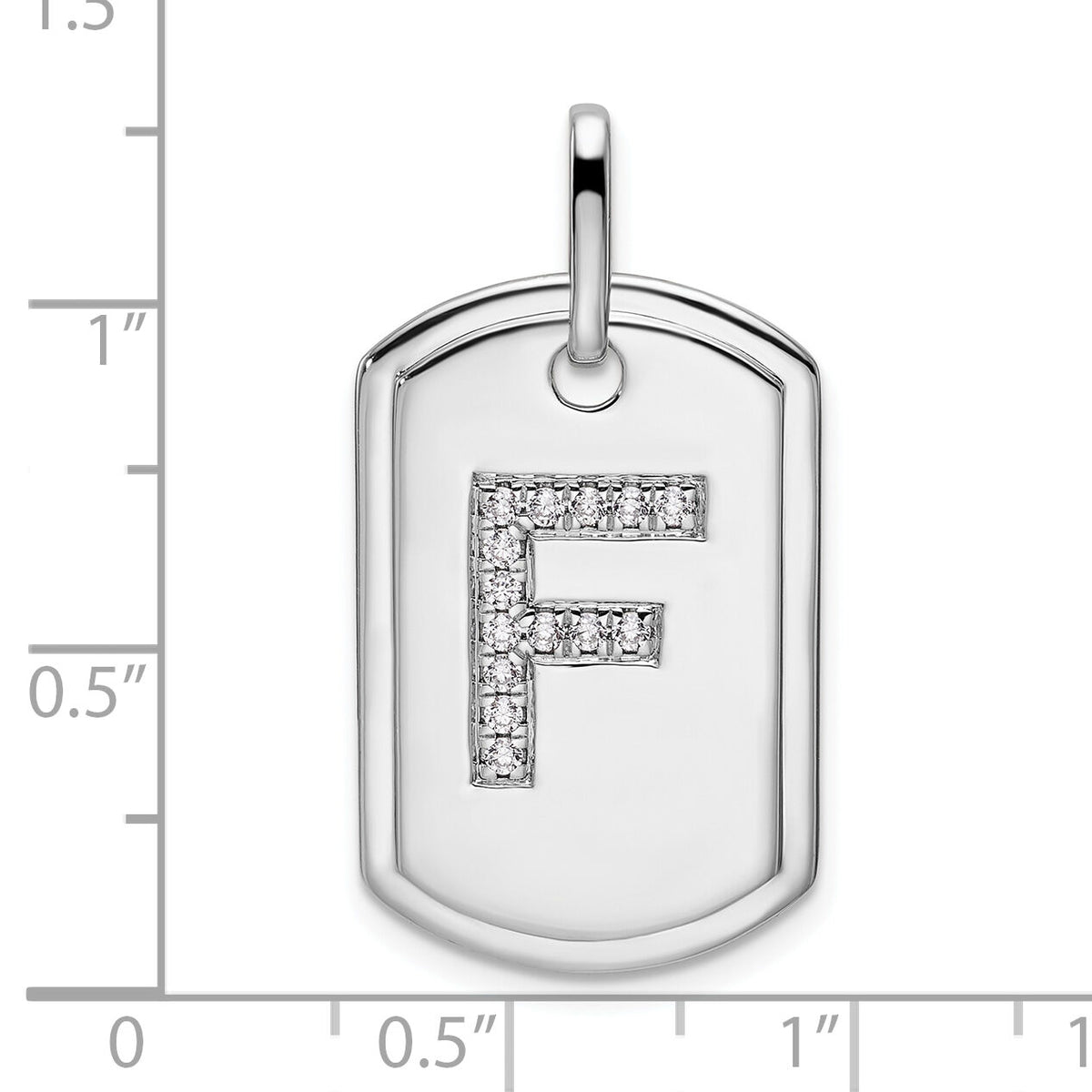 14K White Gold Diamond Initial F Dog Tag Charm-PM9842F-017-WA