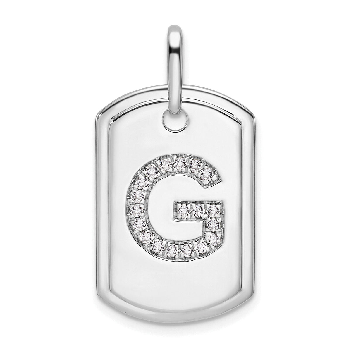14K White Gold Diamond Initial G Dog Tag Charm-PM9842G-023-WA