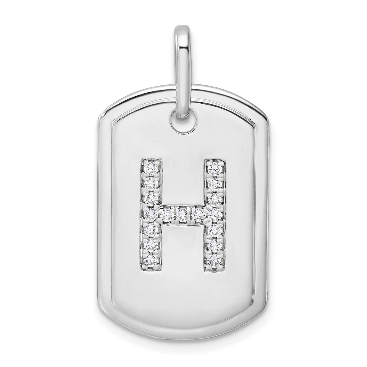 14K White Gold Diamond Initial H Dog Tag Charm-PM9842H-020-WA