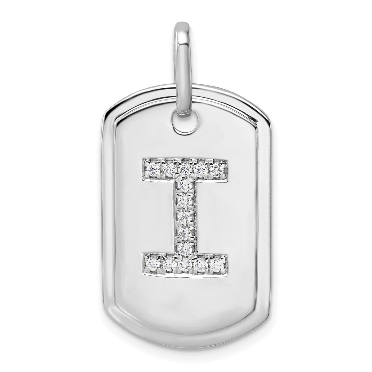 14K White Gold  Diamond Initial I Dog Tag Charm-PM9842I-018-WA