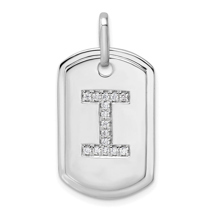 14K White Gold  Diamond Initial I Dog Tag Charm-PM9842I-018-WA