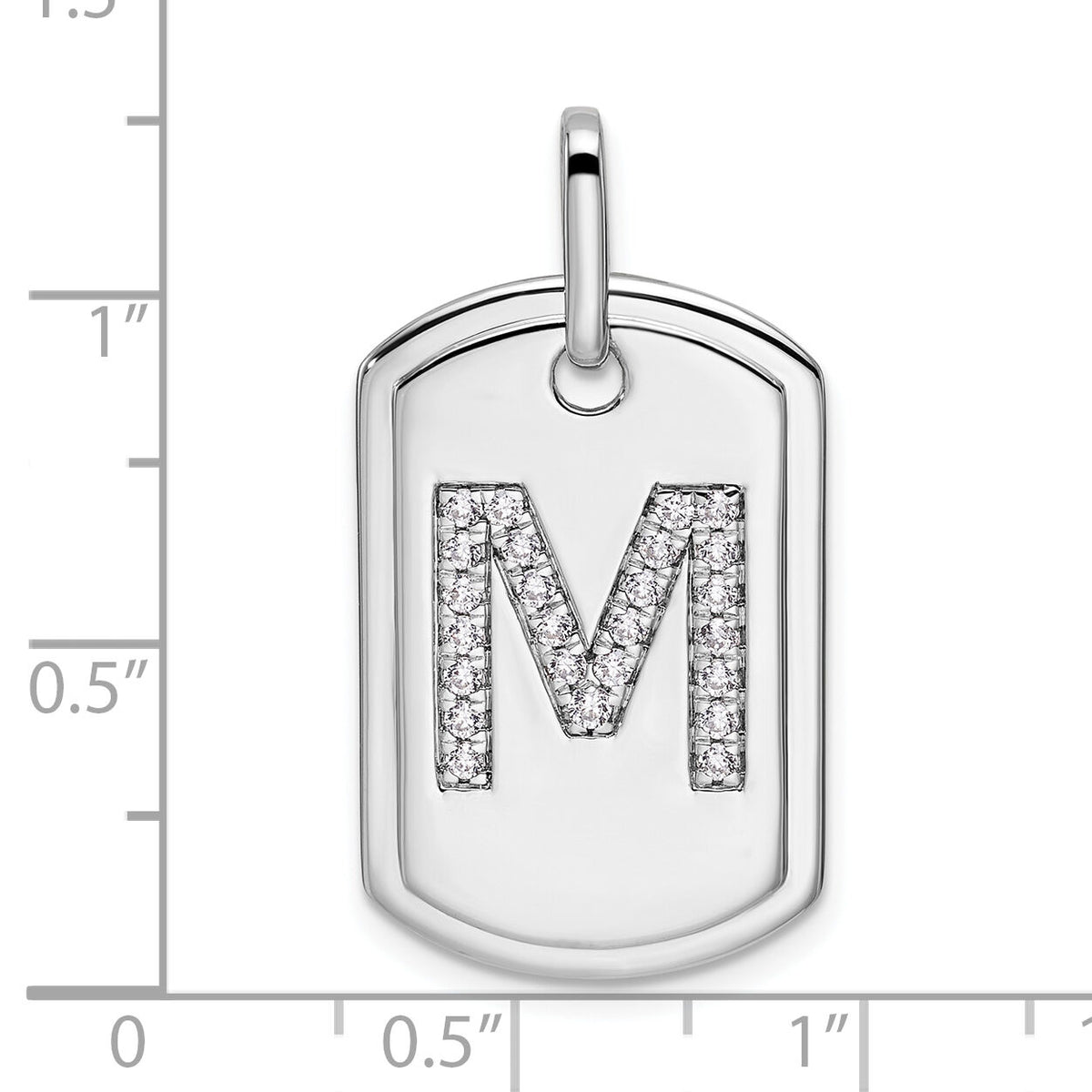 14K White Gold  Diamond Gold Initial M Dog Tag Charm-PM9842M-031-WA