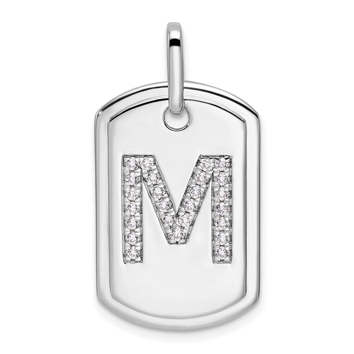 14K White Gold  Diamond Gold Initial M Dog Tag Charm-PM9842M-031-WA