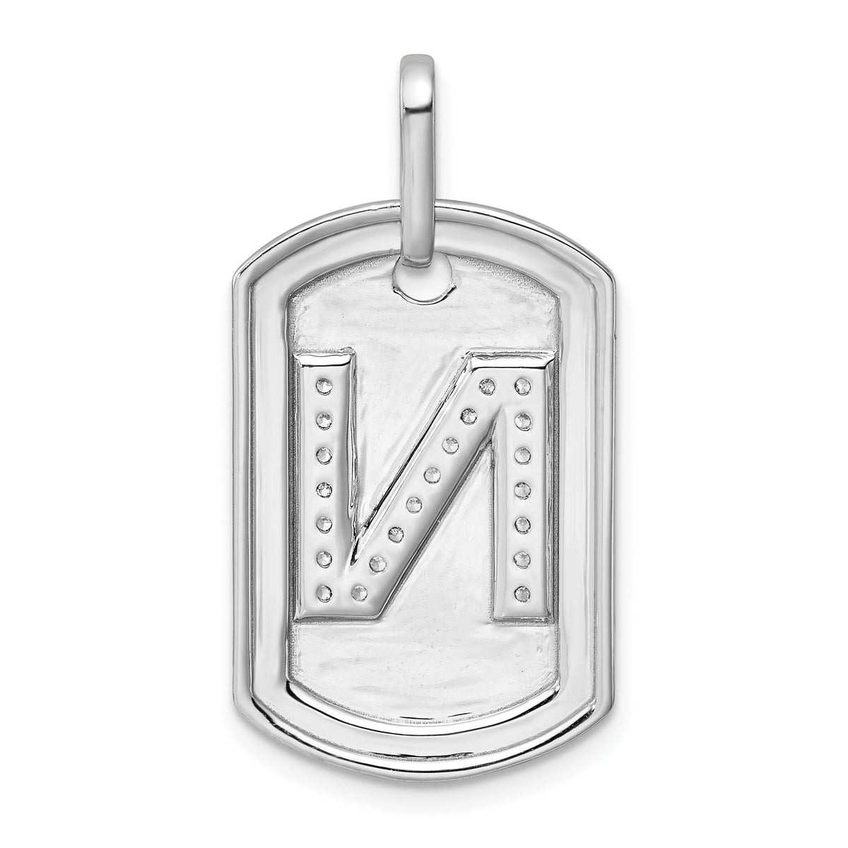 14K White Gold  Diamond Initial N Dog Tag Charm-PM9842N-026-WA