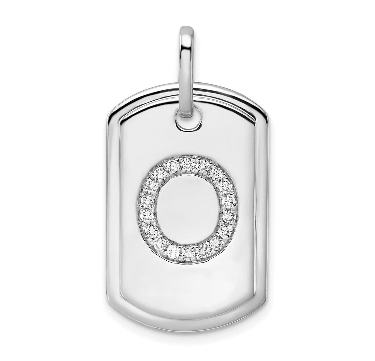 14K White Gold  Diamond Initial O Dog Tag Charm-PM9842O-022-WA