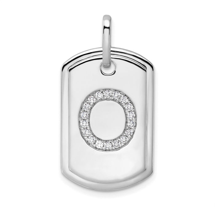 14K White Gold  Diamond Initial O Dog Tag Charm-PM9842O-022-WA