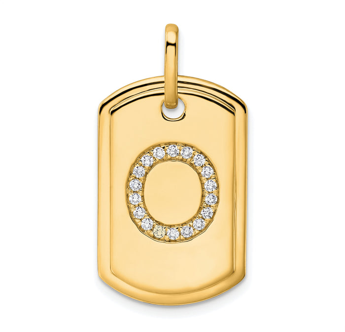 14K Diamond Initial O Dog Tag Charm-PM9842O-022-YA