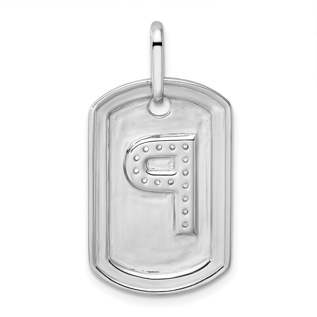 14K White Gold  Diamond Initial P Dog Tag Charm-PM9842P-018-WA