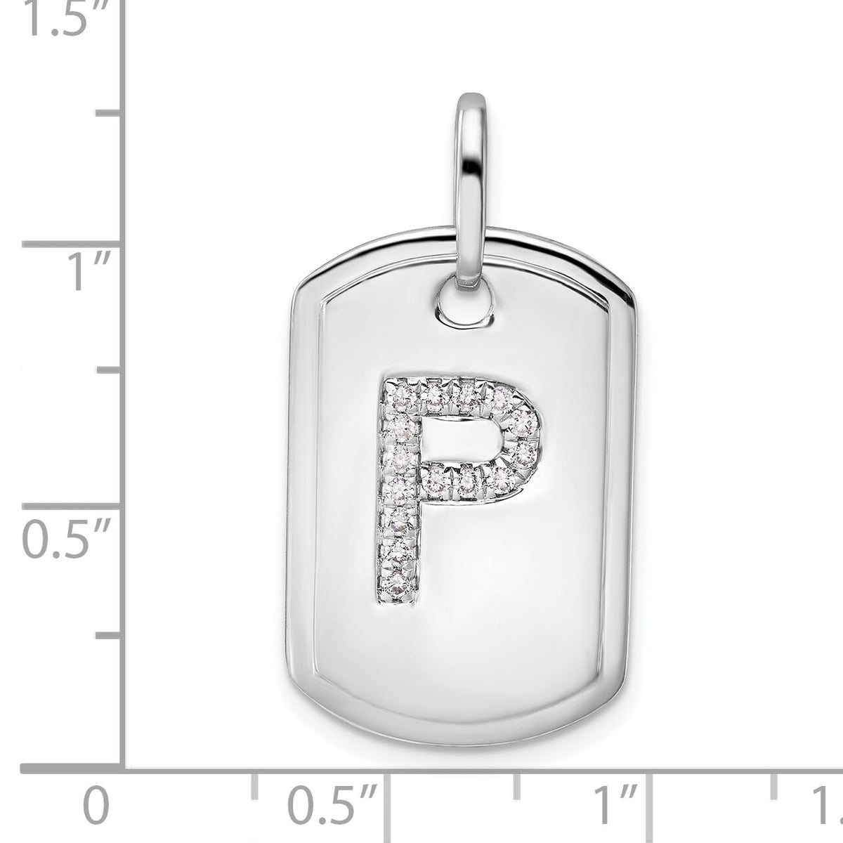 14K White Gold  Diamond Initial P Dog Tag Charm-PM9842P-018-WA