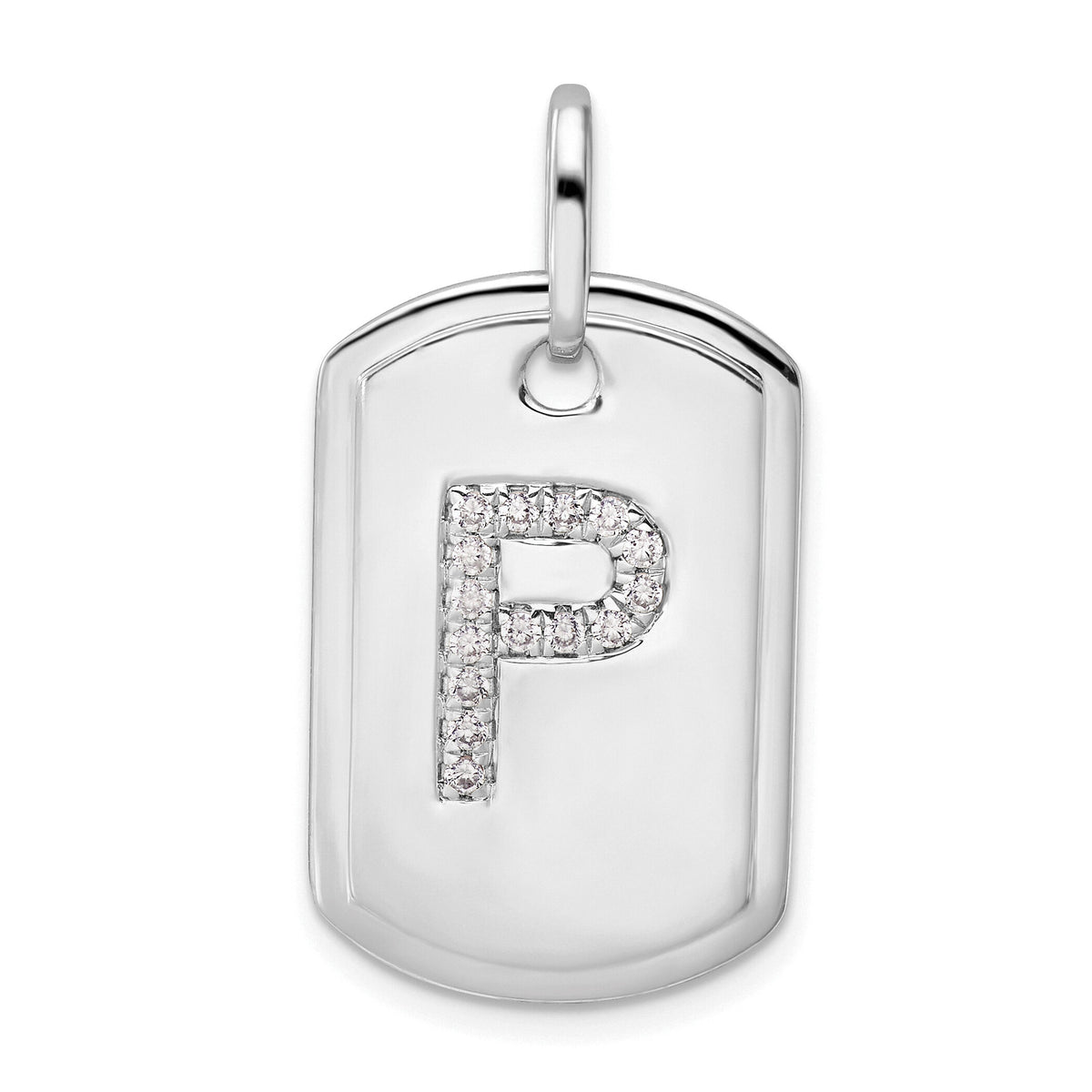 14K White Gold  Diamond Initial P Dog Tag Charm-PM9842P-018-WA