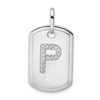 14K White Gold  Diamond Initial P Dog Tag Charm-PM9842P-018-WA