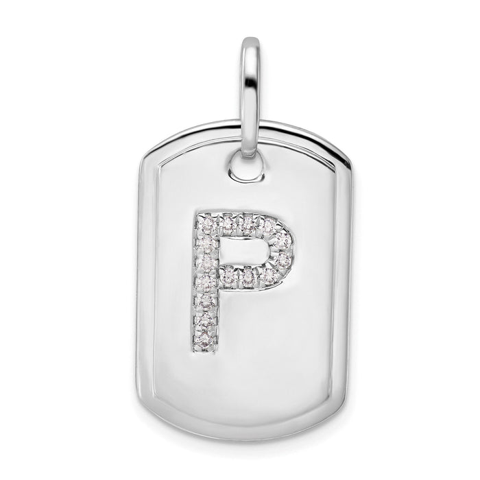 14K White Gold  Diamond Initial P Dog Tag Charm-PM9842P-018-WA