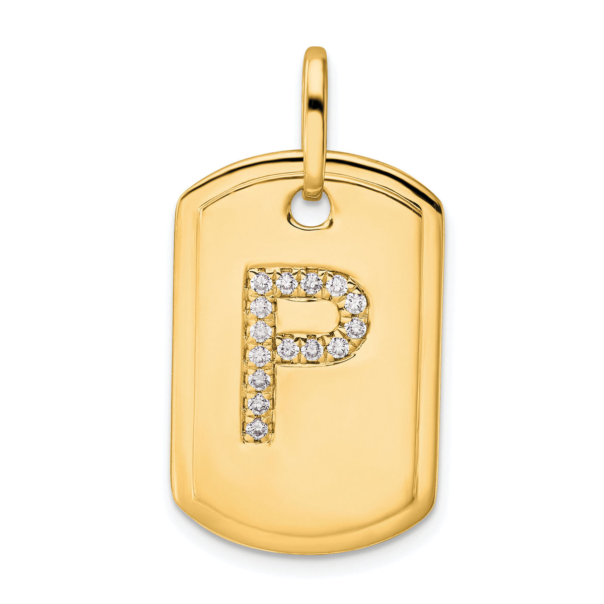 14K Diamond Initial P Dog Tag Charm-PM9842P-018-YA