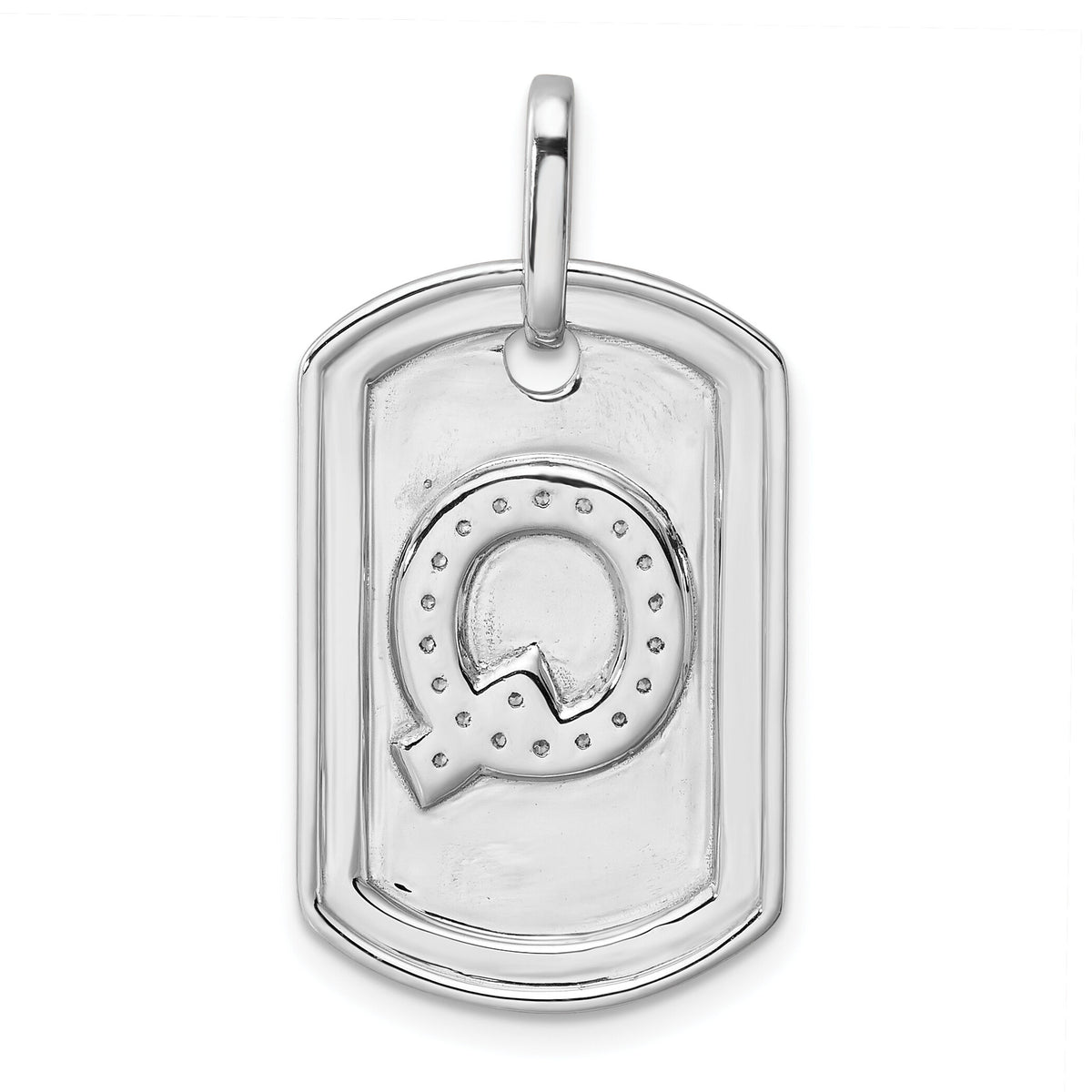 14K White Gold  Diamond Initial Q Dog Tag Charm-PM9842Q-021-WA